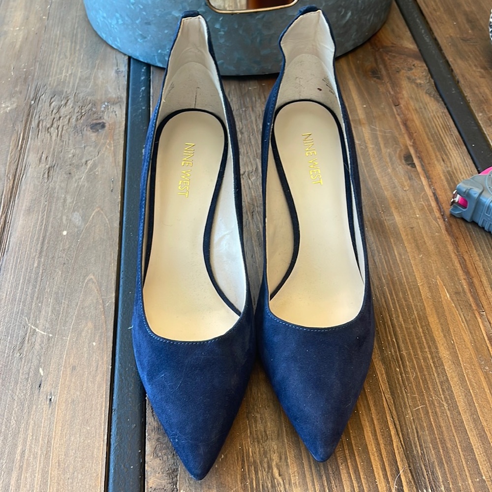 Navy, suede heels.  Nine Weat
